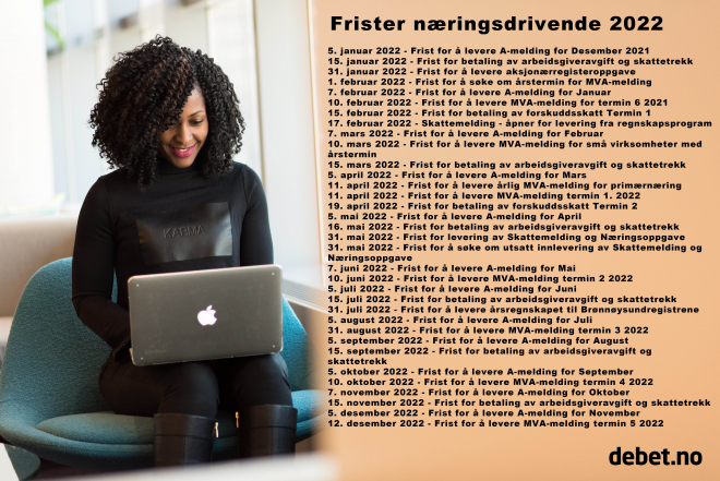 Frister næringsdrivende 2022